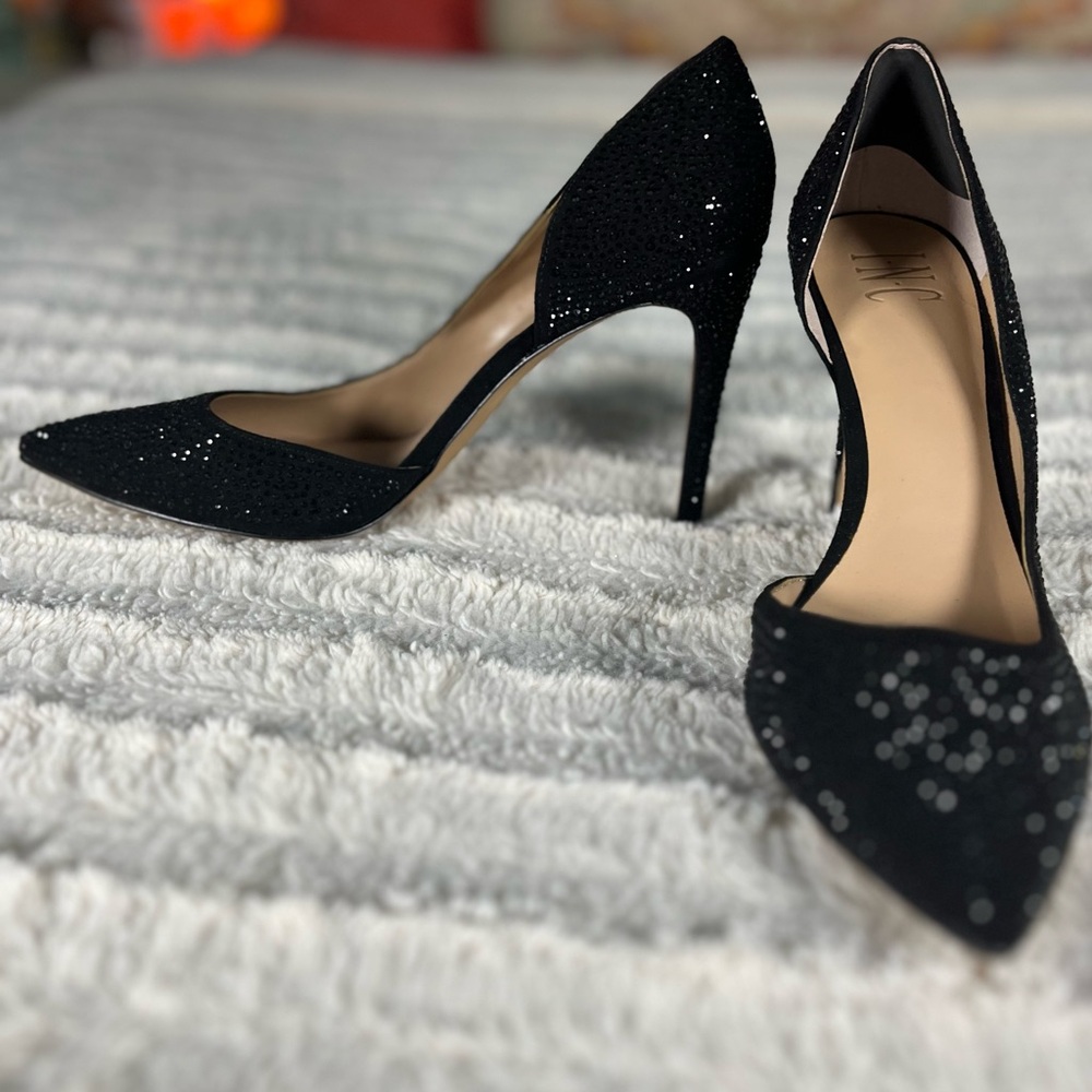 INC International Concepts Black Glitter Pointed-Toe Stiletto Heels - Picture 4 of 8